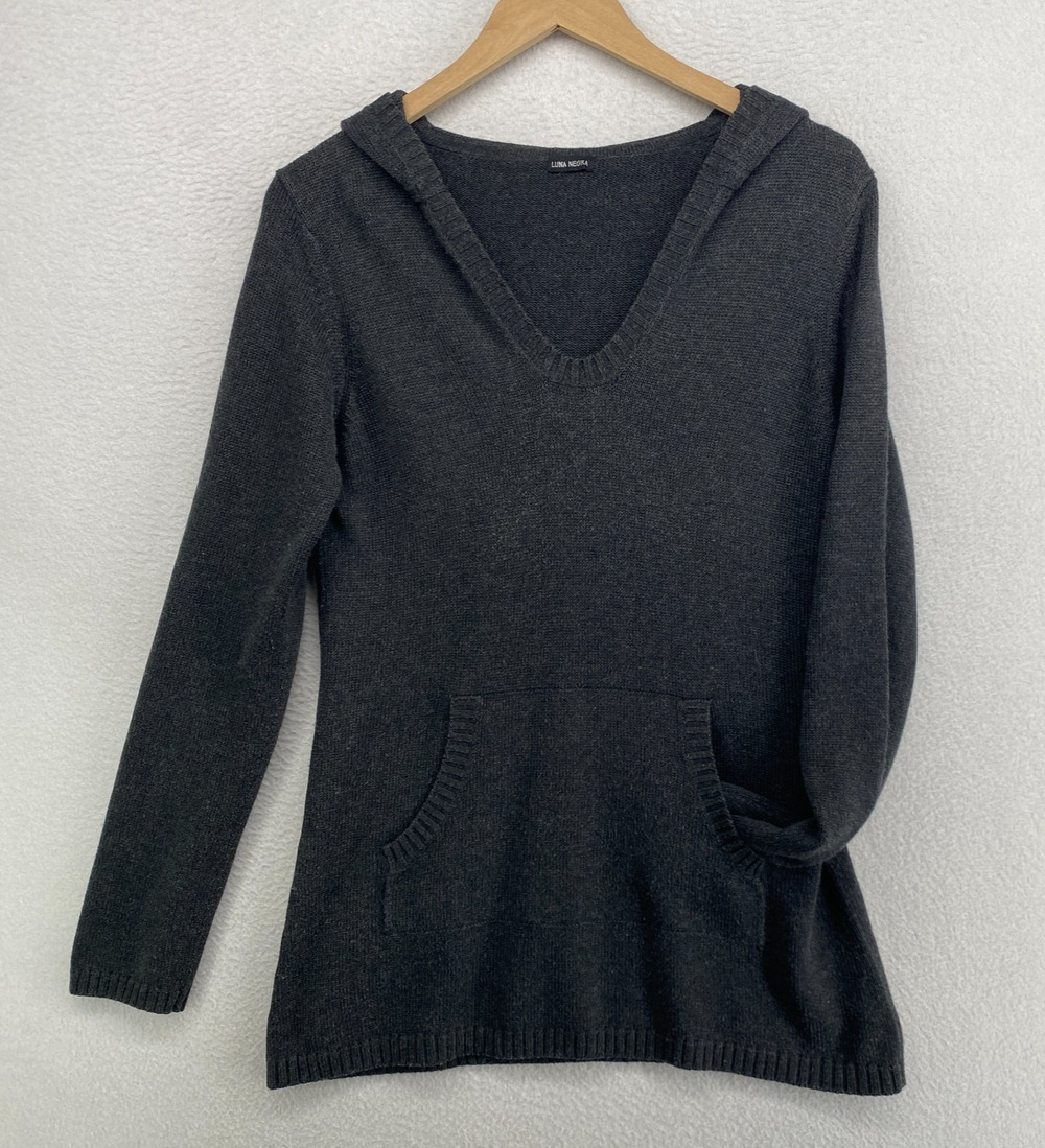 LUNA NEGRA Sweater Women S Silk Cashmere Blend Hoodie Pullover Tunic Jumper Gray